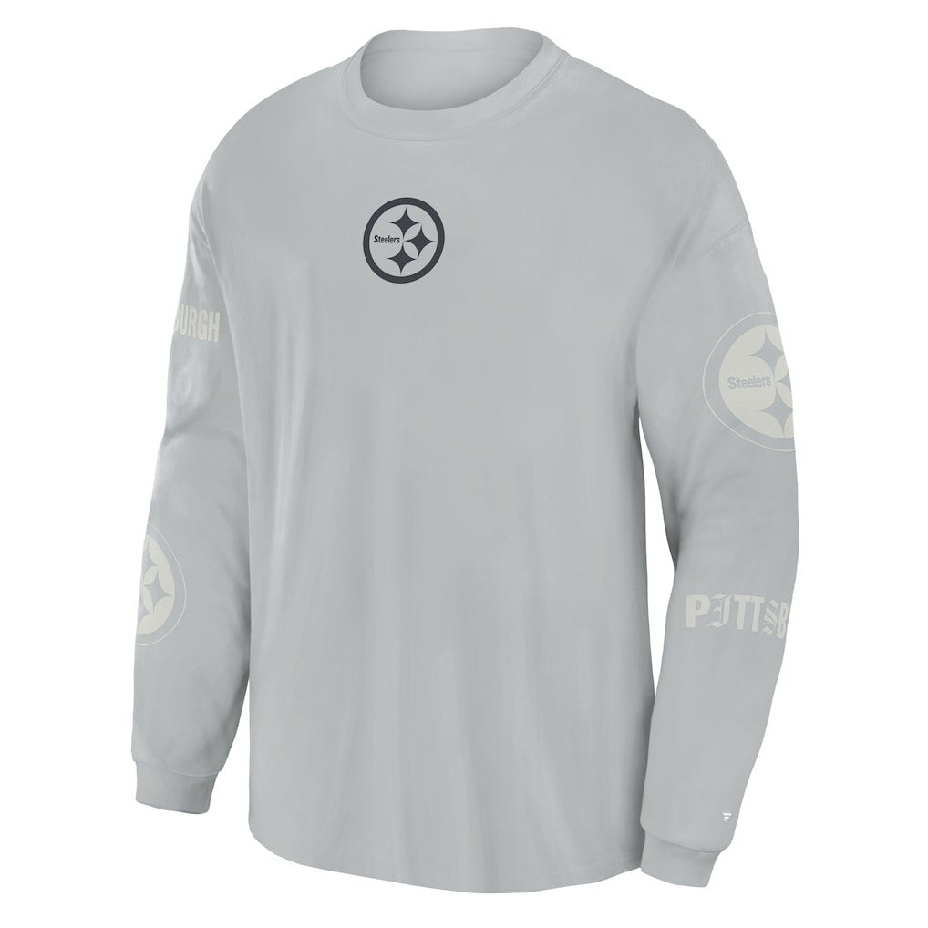Pittsburgh Steelers Oversized Type Play Long Sleeve T-Shirt - Gray cheap