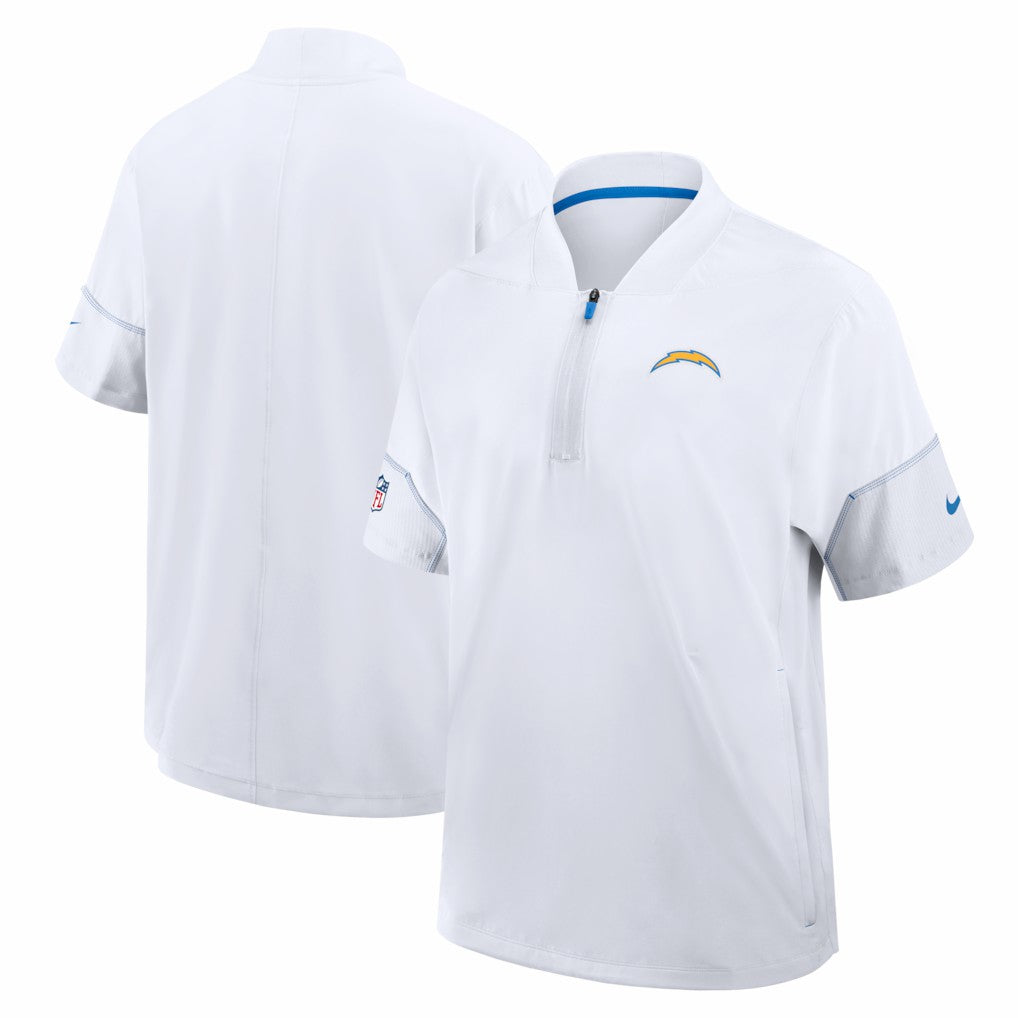 Los Angeles Chargers Sideline Short Sleeve Quarter-Zip Coach Jacket - White | Nike on sale