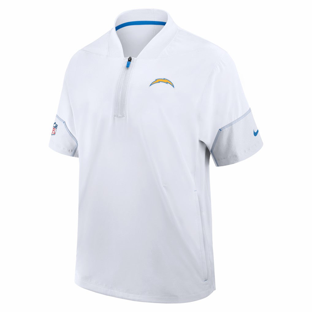Los Angeles Chargers Sideline Short Sleeve Quarter-Zip Coach Jacket - White | Nike on sale