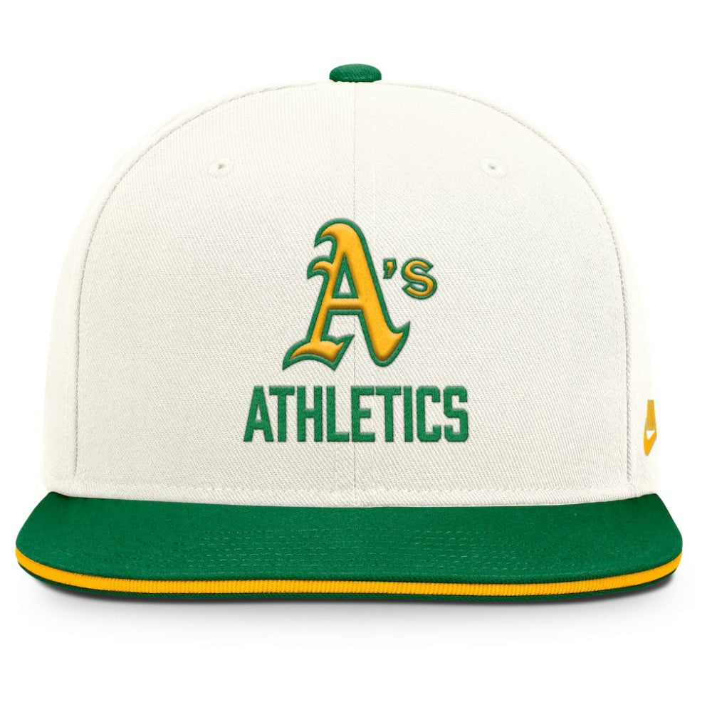 Athletics Cooperstown Pro Dri-FIT Snapback Hat - Cream/Green | Nike
