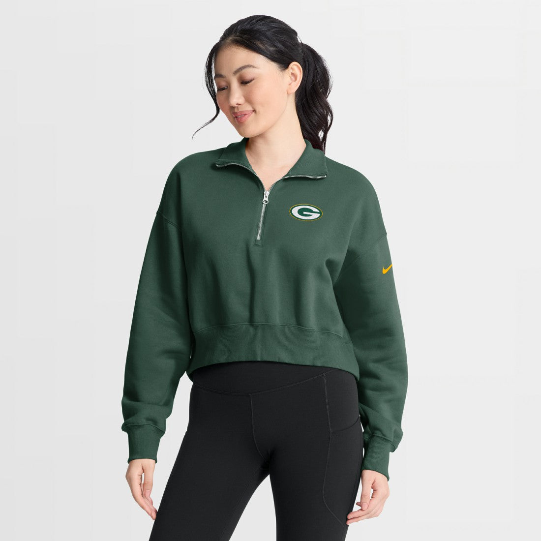 Green Bay Packers Women's Phoenix Fleece Quarter-Zip Sweatshirt - Green | Nike discount