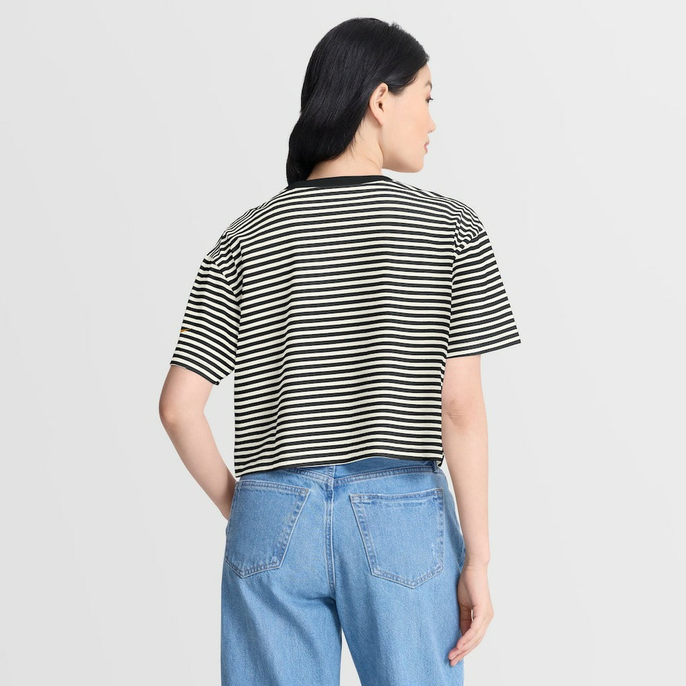 Pittsburgh Steelers Women's Striped Cropped T-Shirt - Black/Cream | Nike online