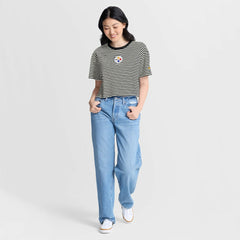 Pittsburgh Steelers Women's Striped Cropped T-Shirt - Black/Cream | Nike online