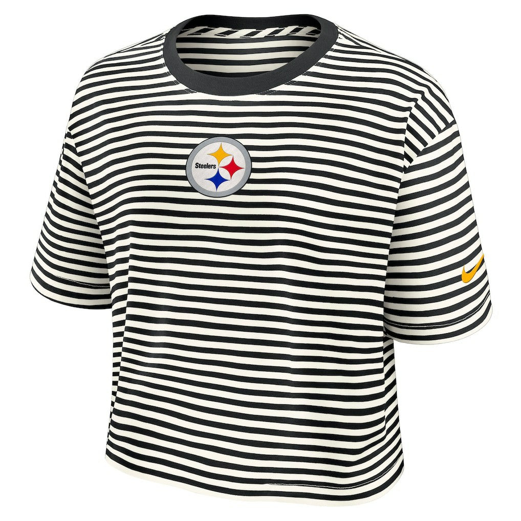 Pittsburgh Steelers Women's Striped Cropped T-Shirt - Black/Cream | Nike online