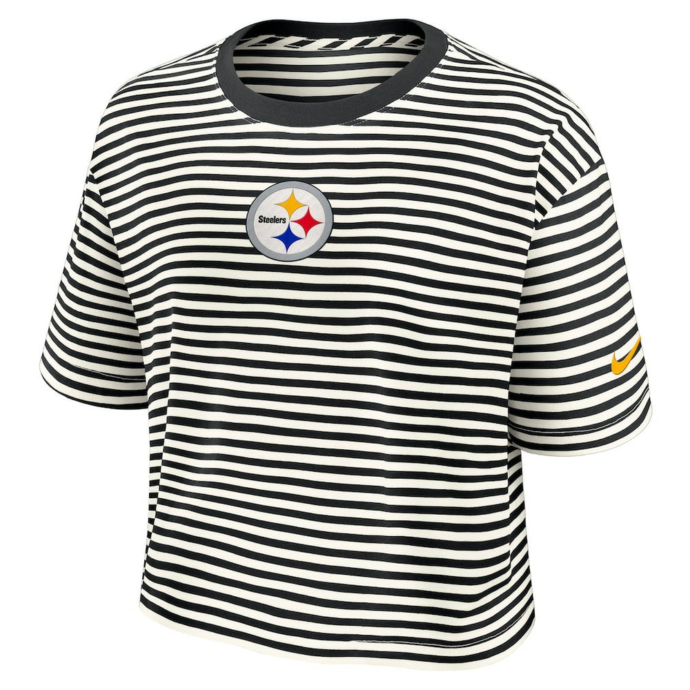 Pittsburgh Steelers Women's Striped Cropped T-Shirt - Black/Cream | Nike online