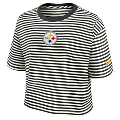 Pittsburgh Steelers Women's Striped Cropped T-Shirt - Black/Cream | Nike online