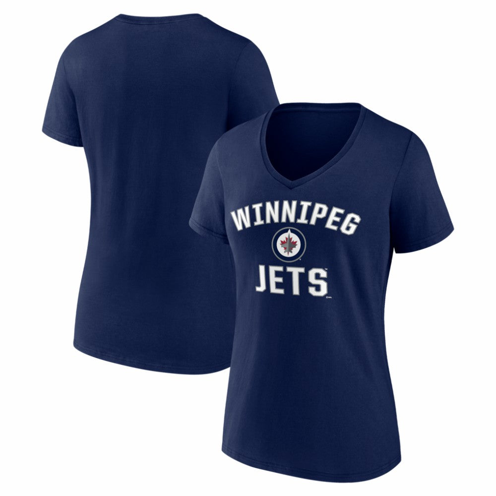 Winnipeg Jets Logo Athletic Women's Arch Victory V-Neck T-Shirt Navy