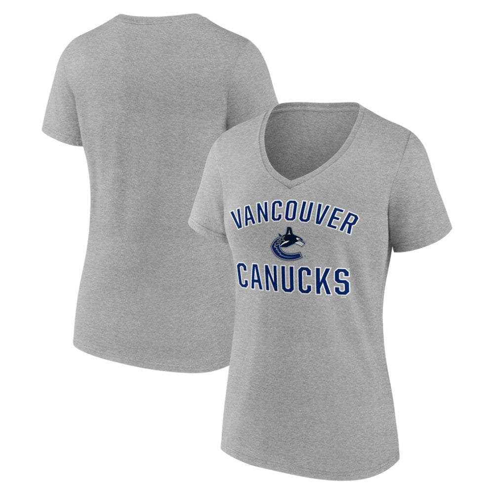 Vancouver Canucks Logo Athletic Women's Arch Victory V-Neck T-Shirt Heather Gray