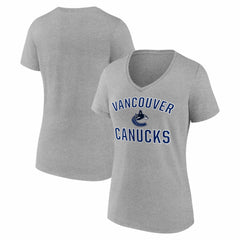 Vancouver Canucks Logo Athletic Women's Arch Victory V-Neck T-Shirt Heather Gray