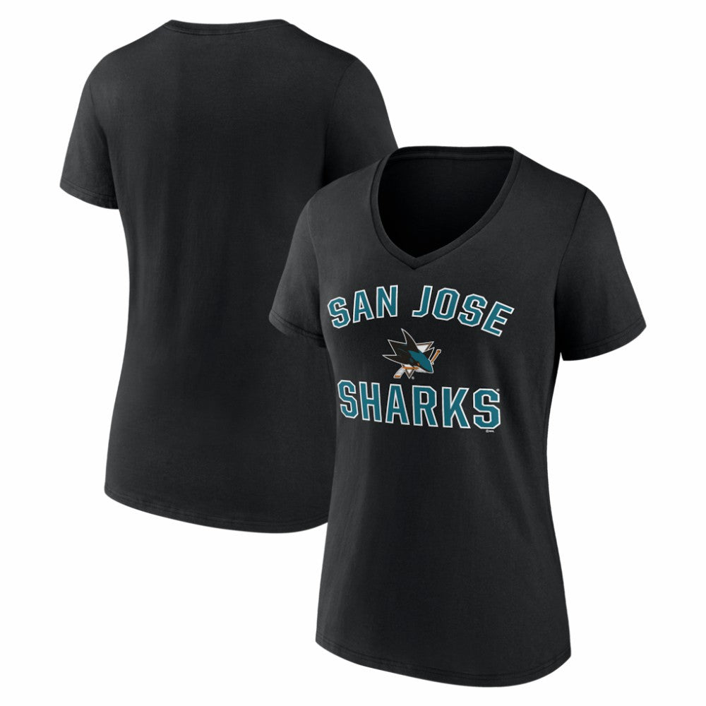 San Jose Sharks Logo Athletic Women's Arch Victory V-Neck T-Shirt Black