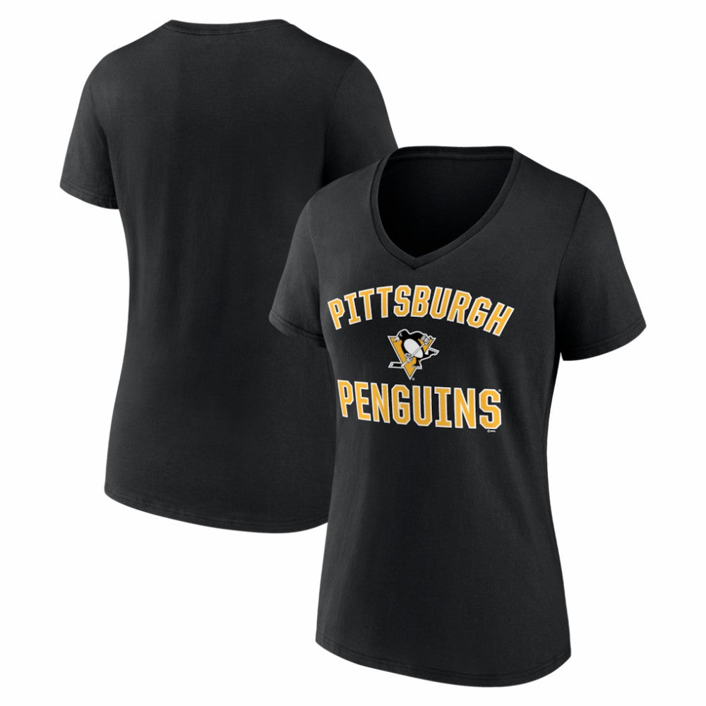 Pittsburgh Penguins Logo Athletic Women's Arch Victory V-Neck T-Shirt Black