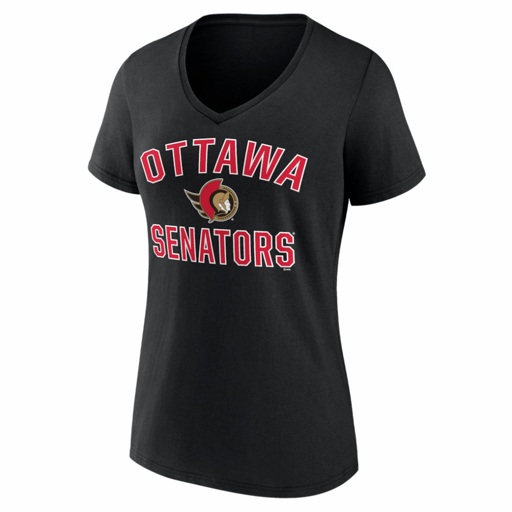 Ottawa Senators Logo Athletic Women's Arch Victory V-Neck T-Shirt Black