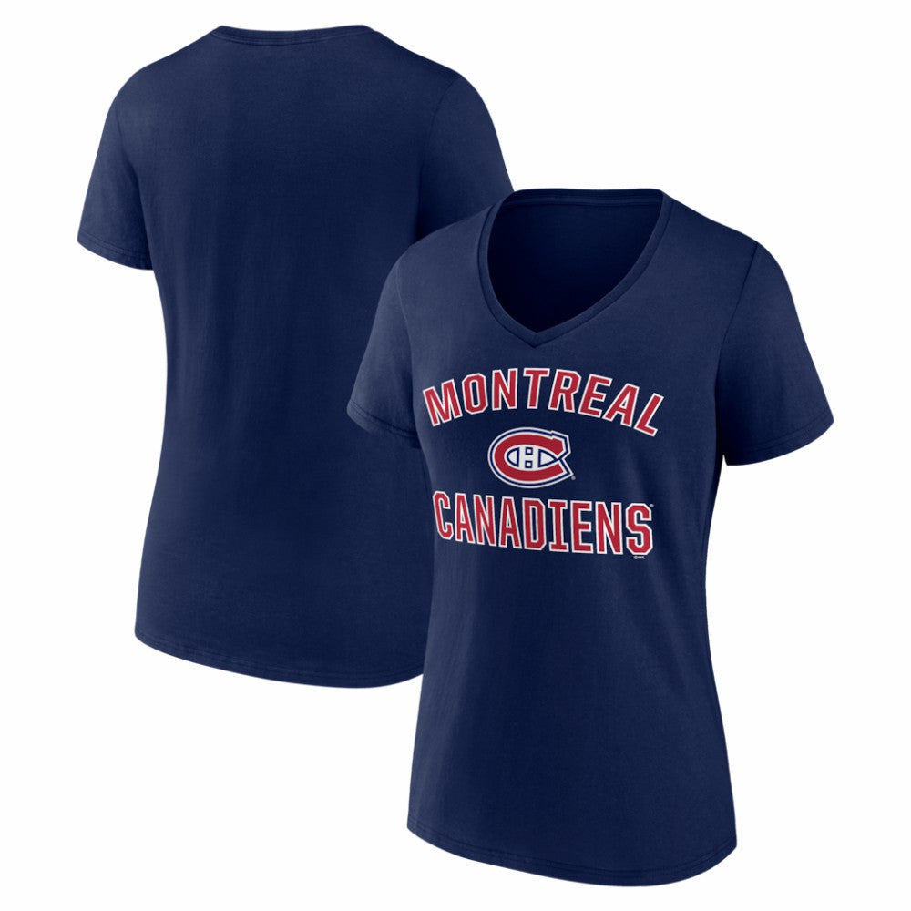 Montreal Canadiens Logo Athletic Women's Arch Victory V-Neck T-Shirt Navy