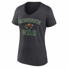 Minnesota Wild Logo Athletic Women's Arch Victory V-Neck T-Shirt Heather Charcoal