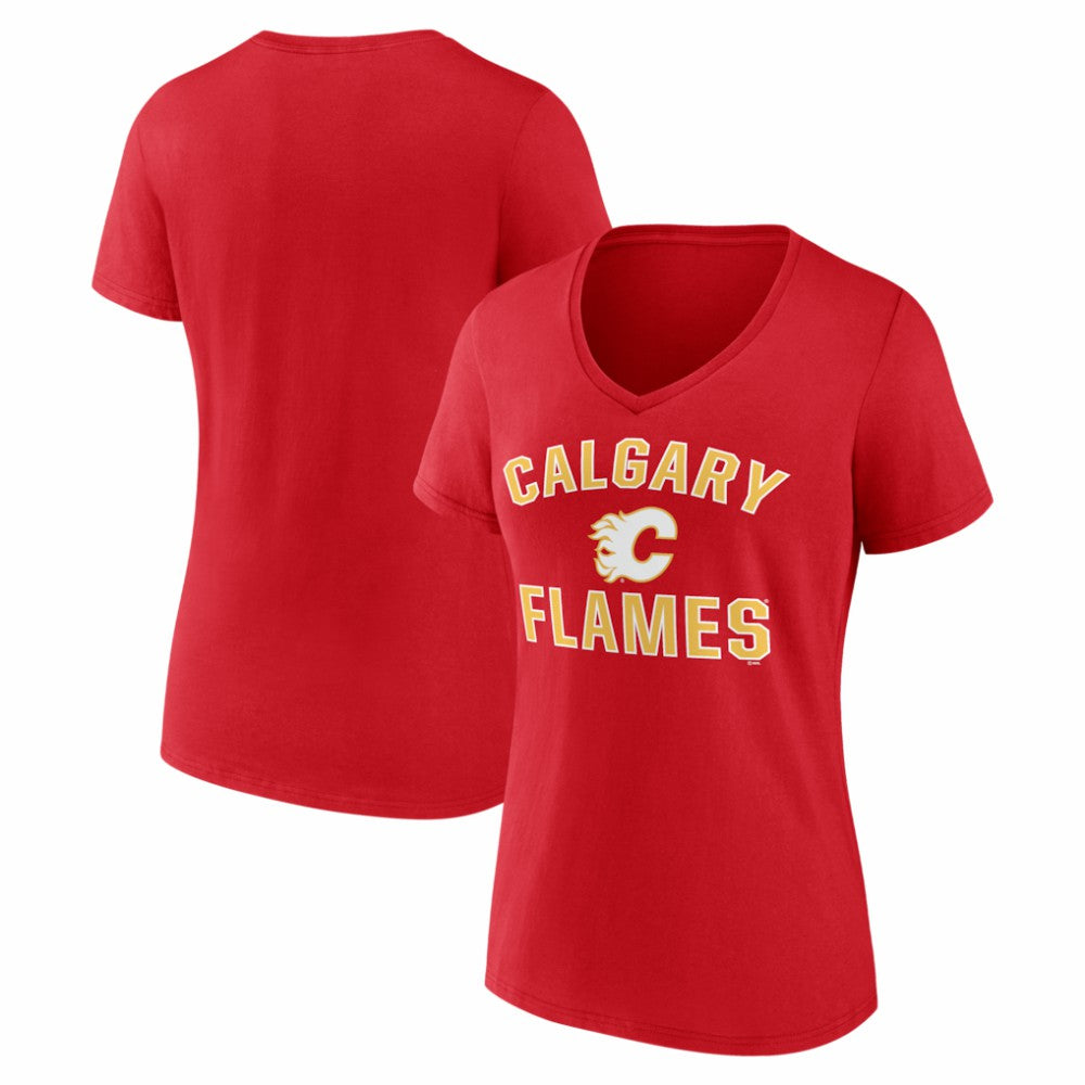 Calgary Flames Logo Athletic Women's Arch Victory V-Neck T-Shirt Red