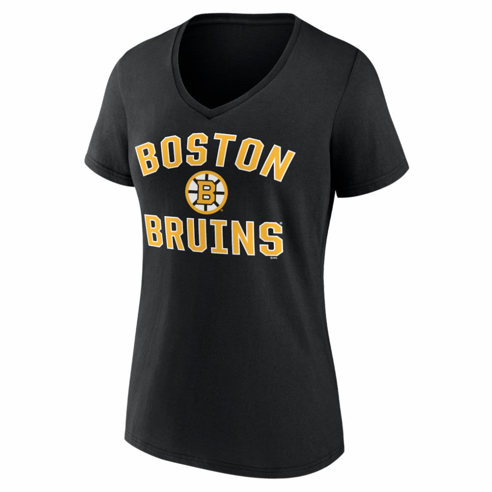 Boston Bruins Logo Athletic Women's Arch Victory V-Neck T-Shirt Black