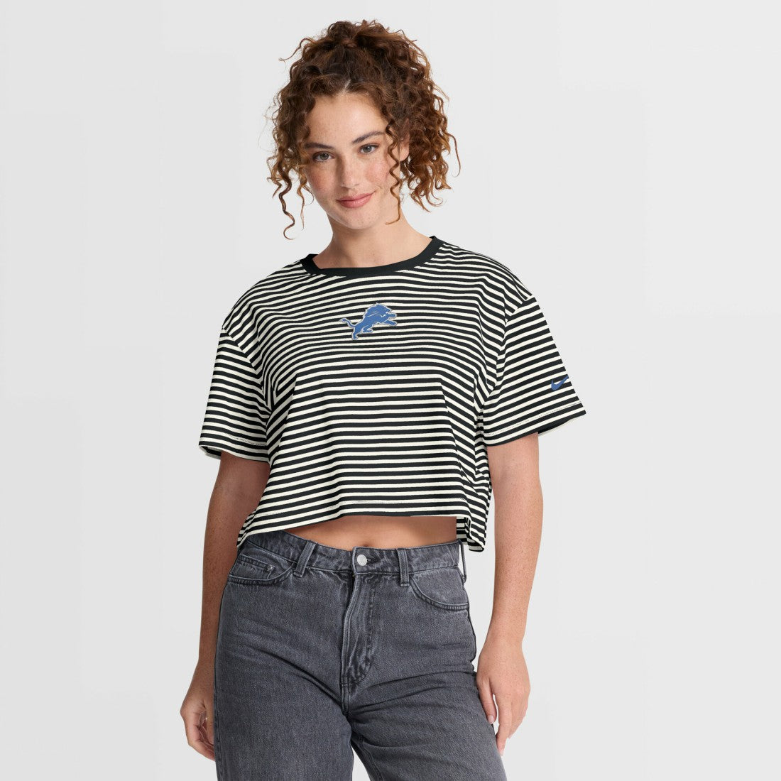 Detroit Lions Women's Striped Cropped T-Shirt - Black/Cream | Nike on sale