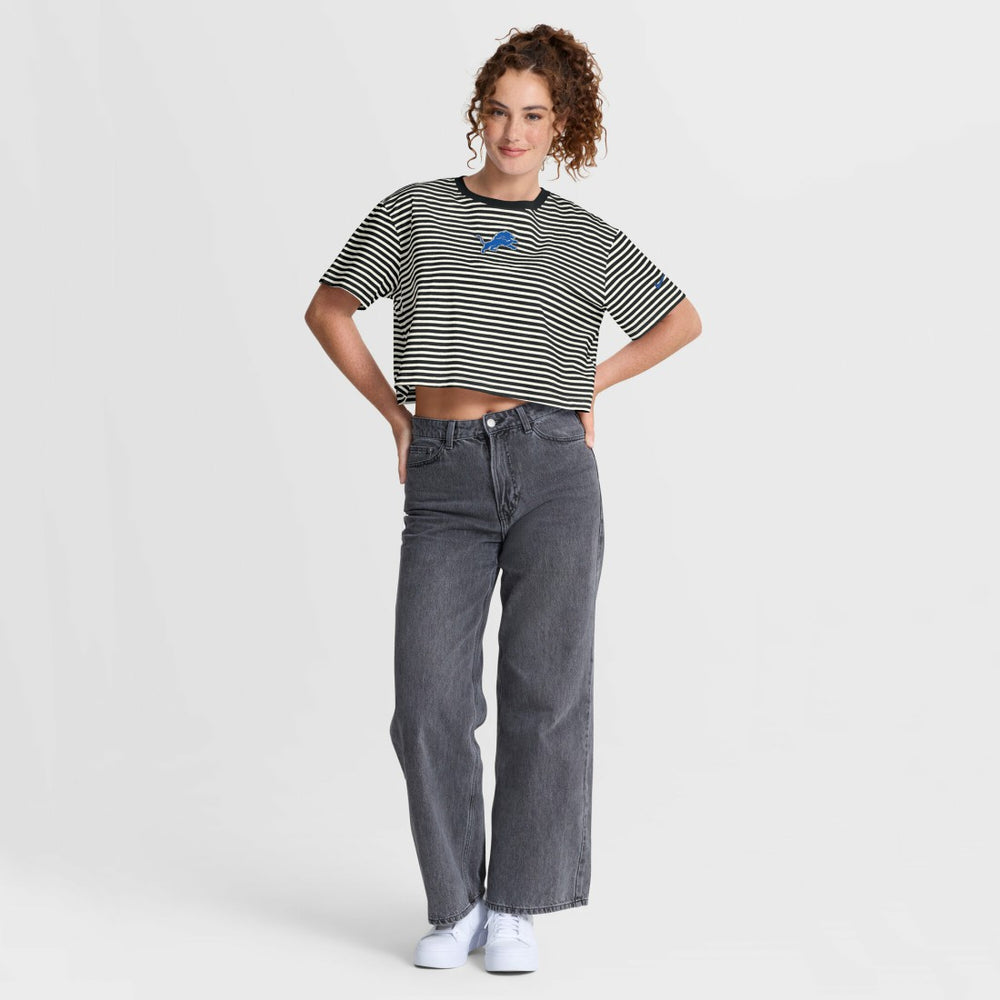 Detroit Lions Women's Striped Cropped T-Shirt - Black/Cream | Nike on sale