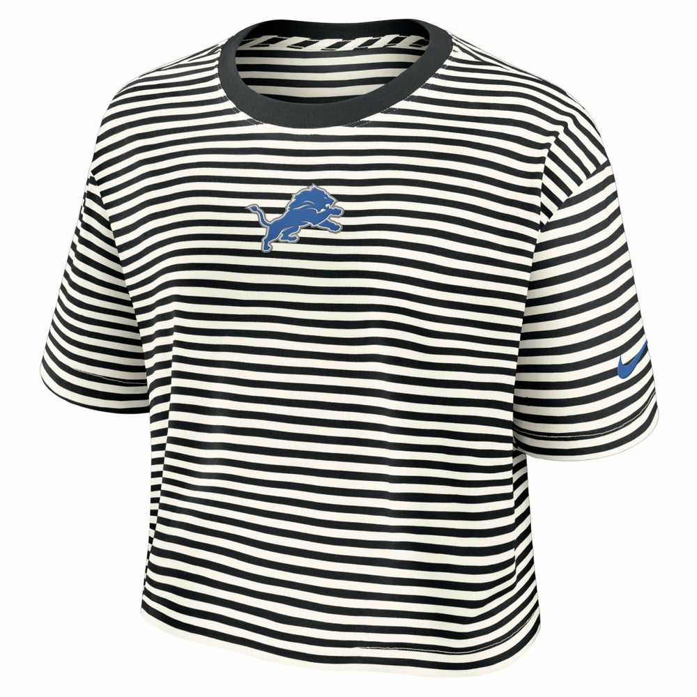 Detroit Lions Women's Striped Cropped T-Shirt - Black/Cream | Nike on sale