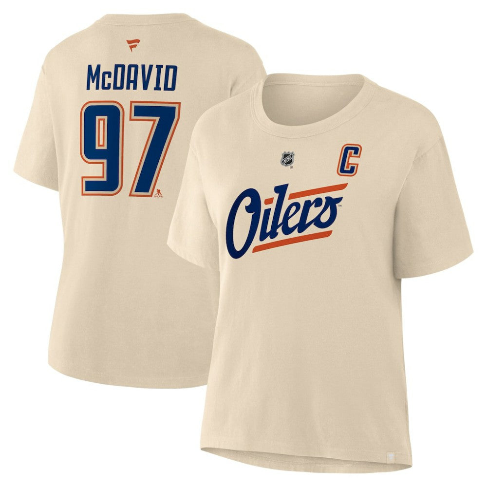 Connor McDavid Edmonton Oilers Fanatics Women's Alternate Name & Number T-Shirt Beige