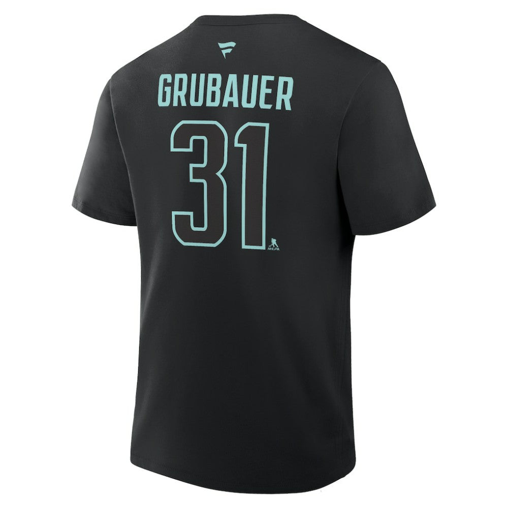 Philipp Grubauer Seattle Kraken Fanatics Authentic Stack Name & Number T-Shirt Black