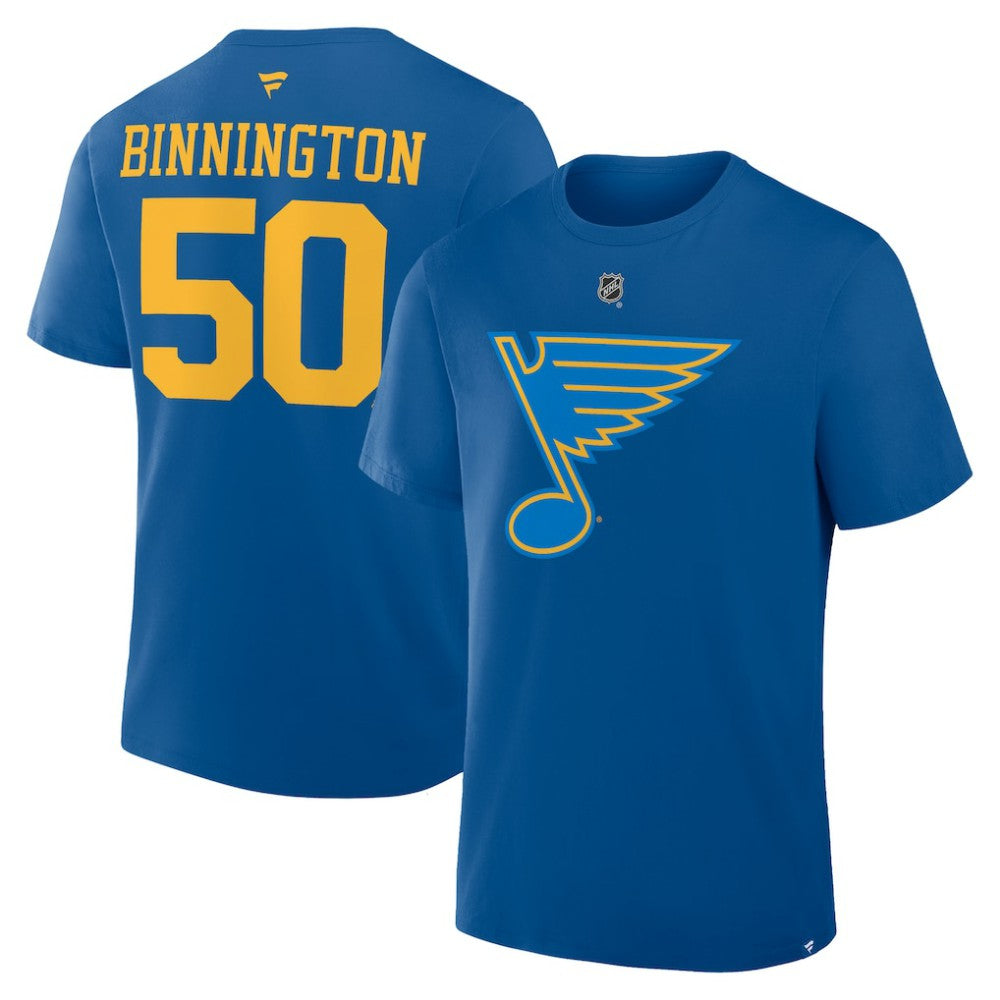 Jordan Binnington St. Louis Blues Fanatics Authentic Stack Name & Number T-Shirt Blue