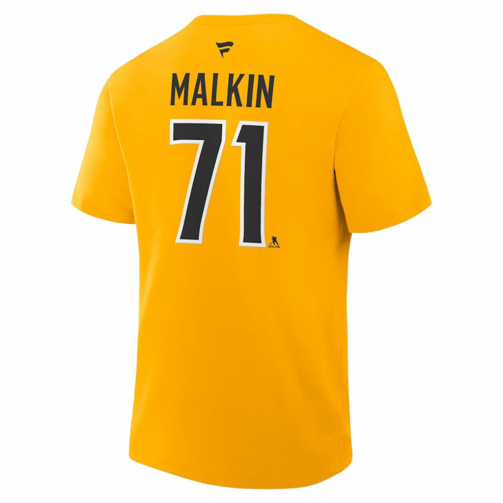 Evgeni Malkin Pittsburgh Penguins Fanatics Authentic Stack Name & Number T-Shirt Gold