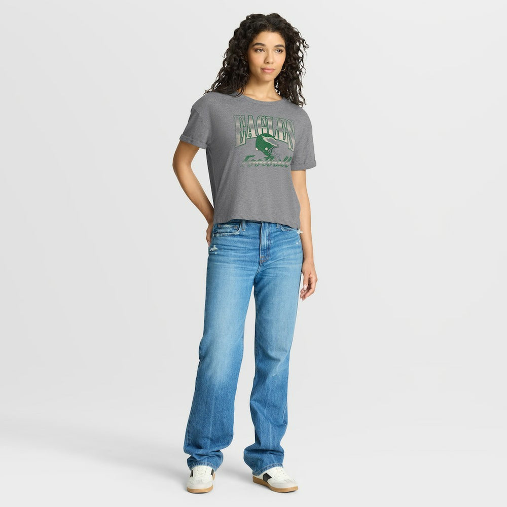 Philadelphia Eagles Women's Overplayed Tribute Tri-Blend Boxy T-Shirt - Heather Gray for sale