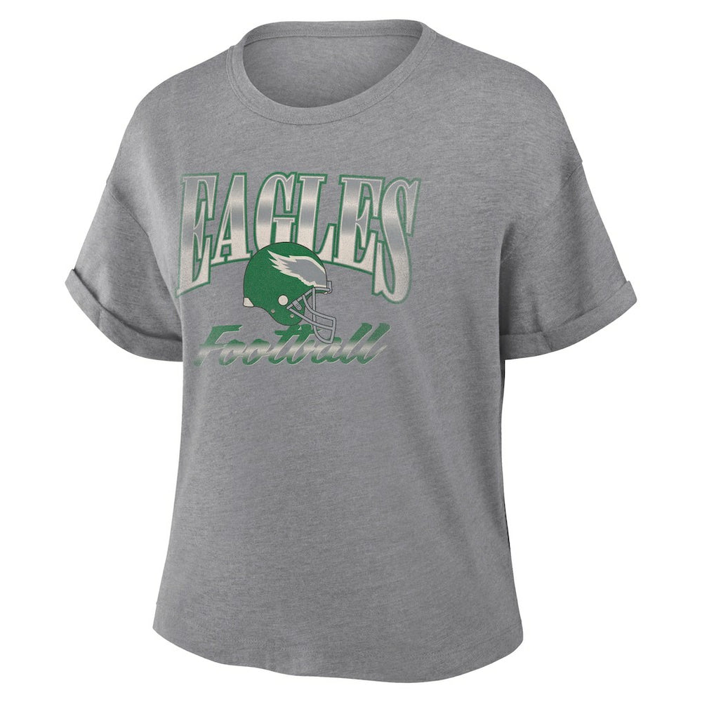 Philadelphia Eagles Women's Overplayed Tribute Tri-Blend Boxy T-Shirt - Heather Gray for sale