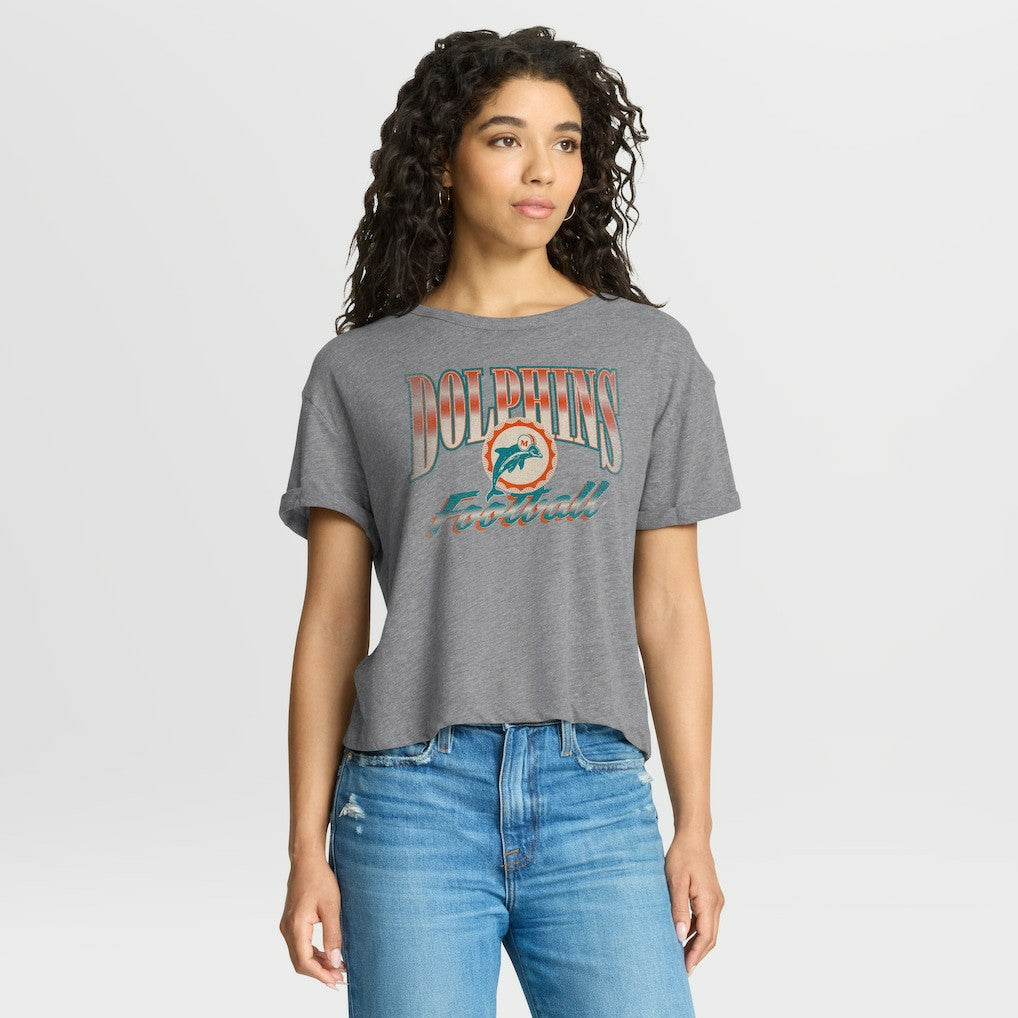 Miami Dolphins Women's Overplayed Tribute Tri-Blend Boxy T-Shirt - Heather Gray cheap