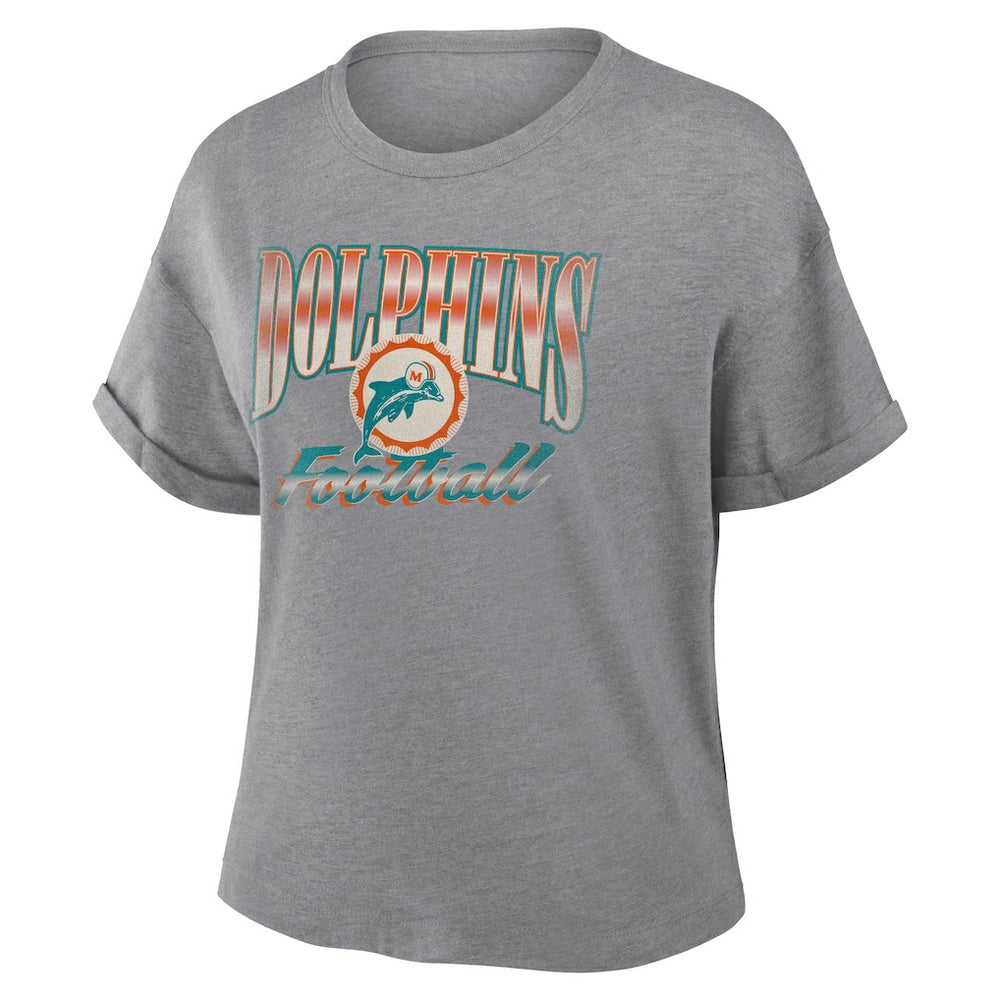 Miami Dolphins Women's Overplayed Tribute Tri-Blend Boxy T-Shirt - Heather Gray cheap