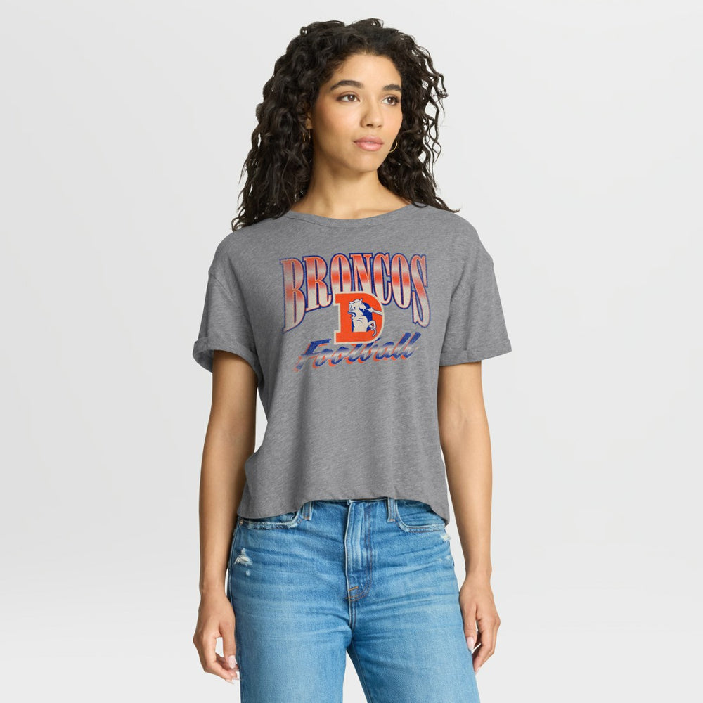 Denver Broncos Women's Overplayed Tribute Tri-Blend Boxy T-Shirt - Heather Gray sale