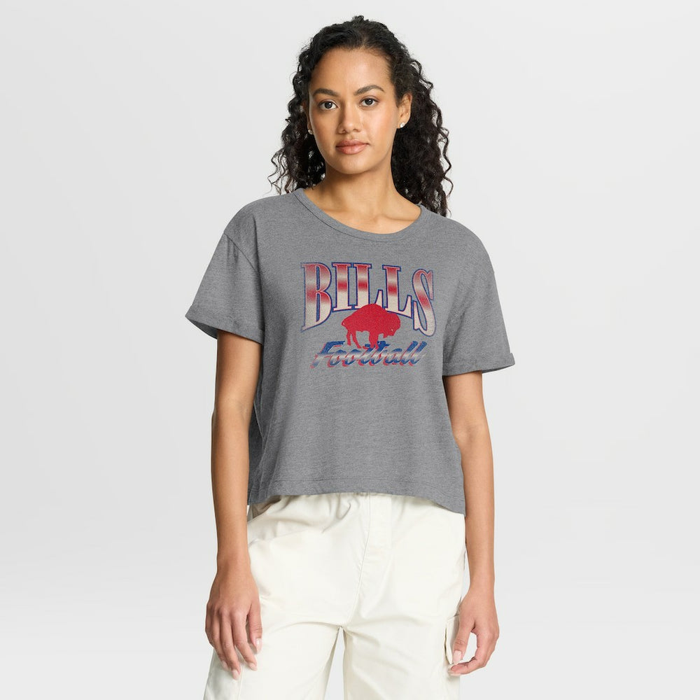 Buffalo Bills Women's Overplayed Tribute Tri-Blend Boxy T-Shirt - Heather Gray cheap