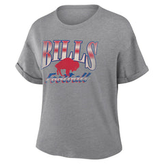 Buffalo Bills Women's Overplayed Tribute Tri-Blend Boxy T-Shirt - Heather Gray cheap