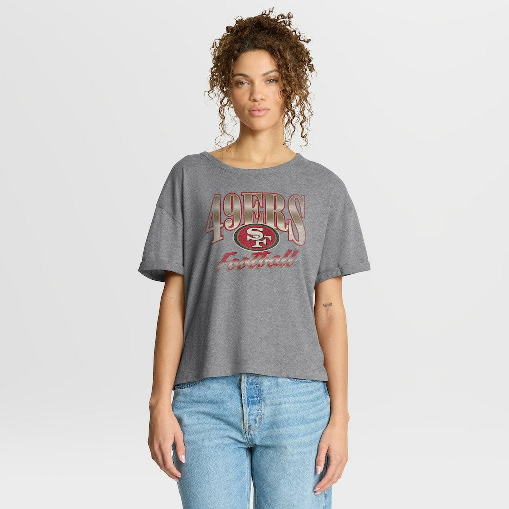 San Francisco 49ers Women's Overplayed Tribute Tri-Blend Boxy T-Shirt - Heather Gray online