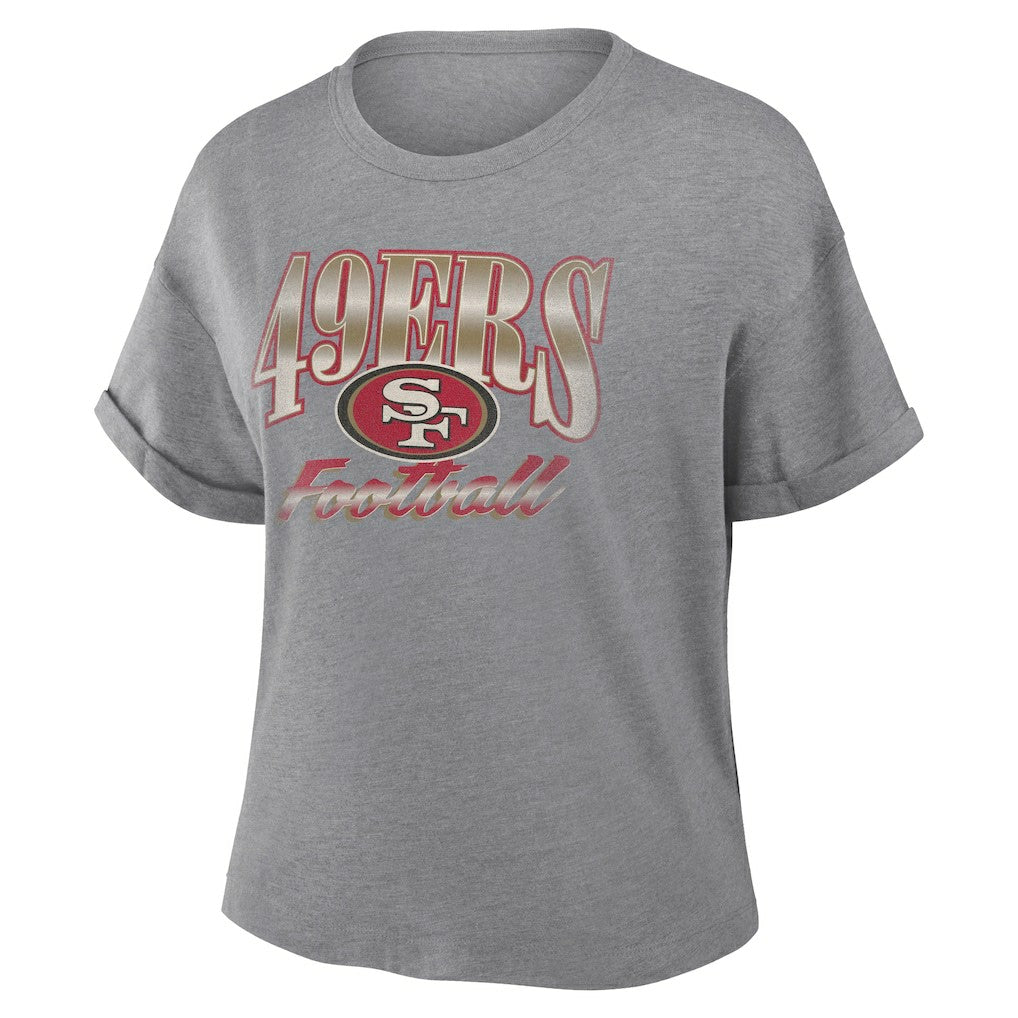 San Francisco 49ers Women's Overplayed Tribute Tri-Blend Boxy T-Shirt - Heather Gray online