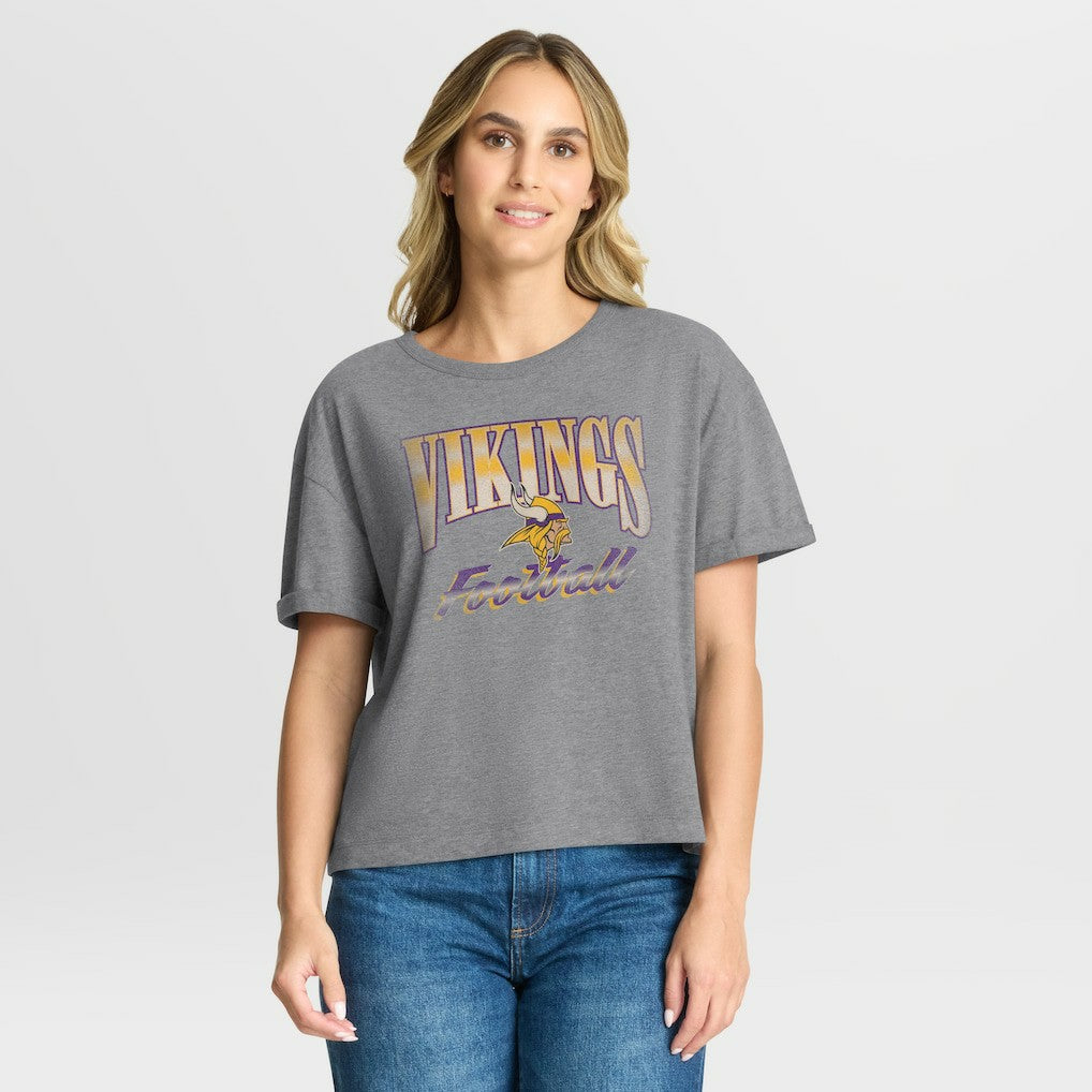 Minnesota Vikings Women's Overplayed Tribute Tri-Blend Boxy T-Shirt - Heather Gray on sale