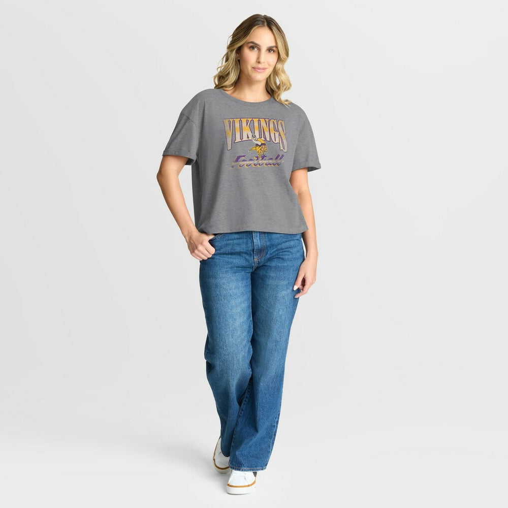 Minnesota Vikings Women's Overplayed Tribute Tri-Blend Boxy T-Shirt - Heather Gray on sale