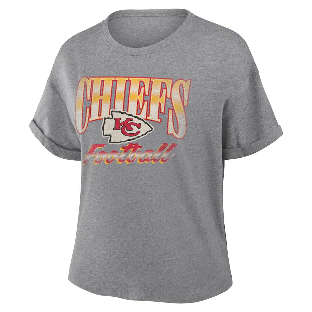 Kansas City Chiefs Women's Overplayed Tribute Tri-Blend Boxy T-Shirt - Heather Gray cheap