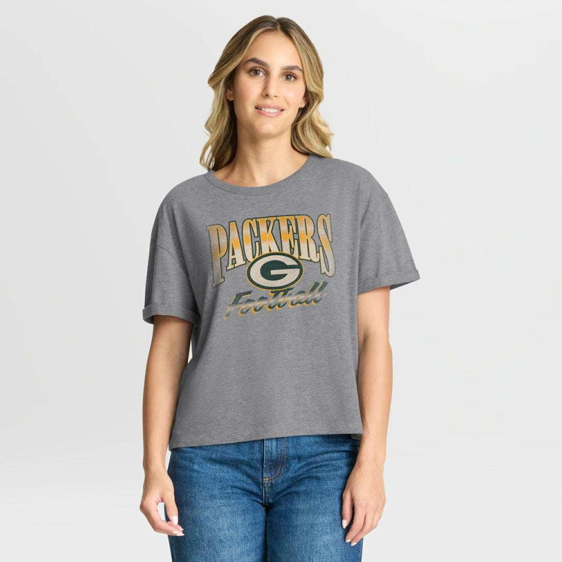 Green Bay Packers Women's Overplayed Tribute Tri-Blend Boxy T-Shirt - Heather Gray online