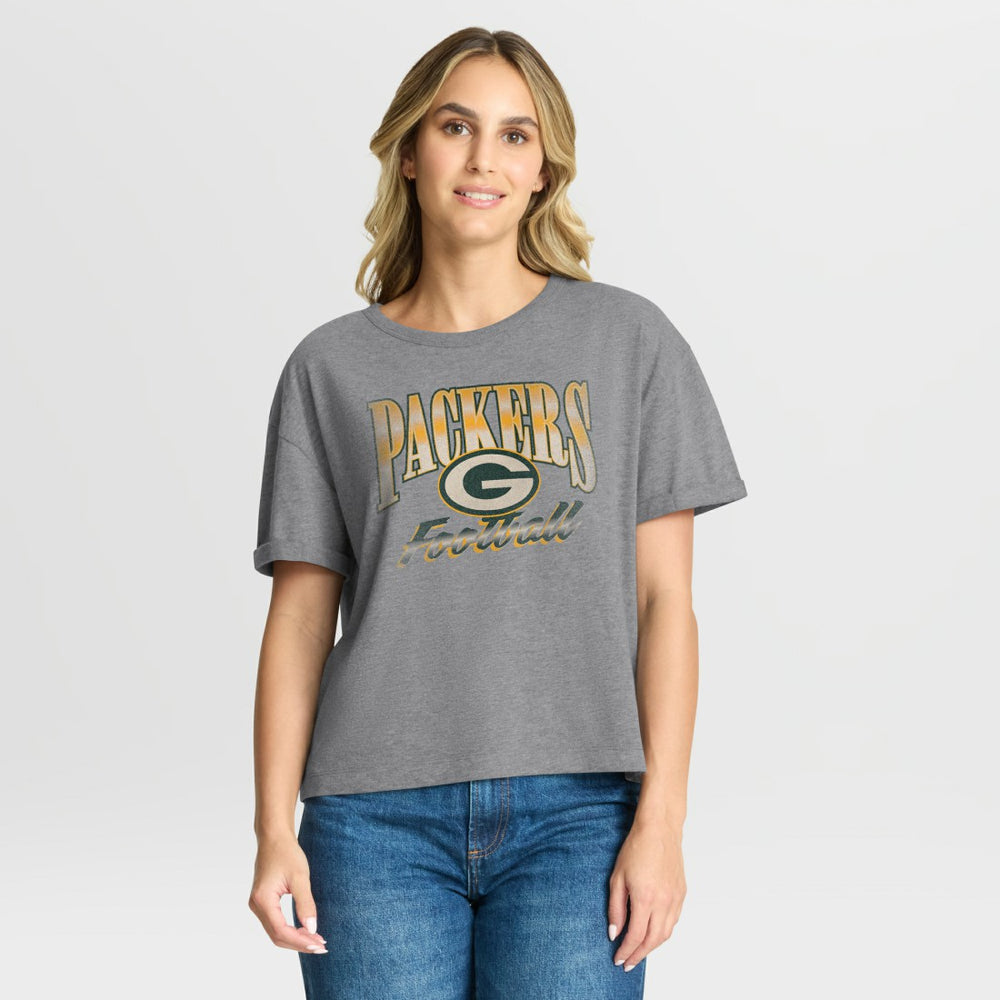 Green Bay Packers Women's Overplayed Tribute Tri-Blend Boxy T-Shirt - Heather Gray online