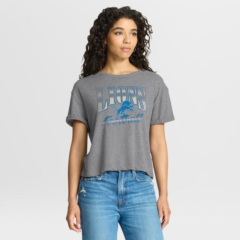 Detroit Lions Women's Overplayed Tribute Tri-Blend Boxy T-Shirt - Heather Gray cheap