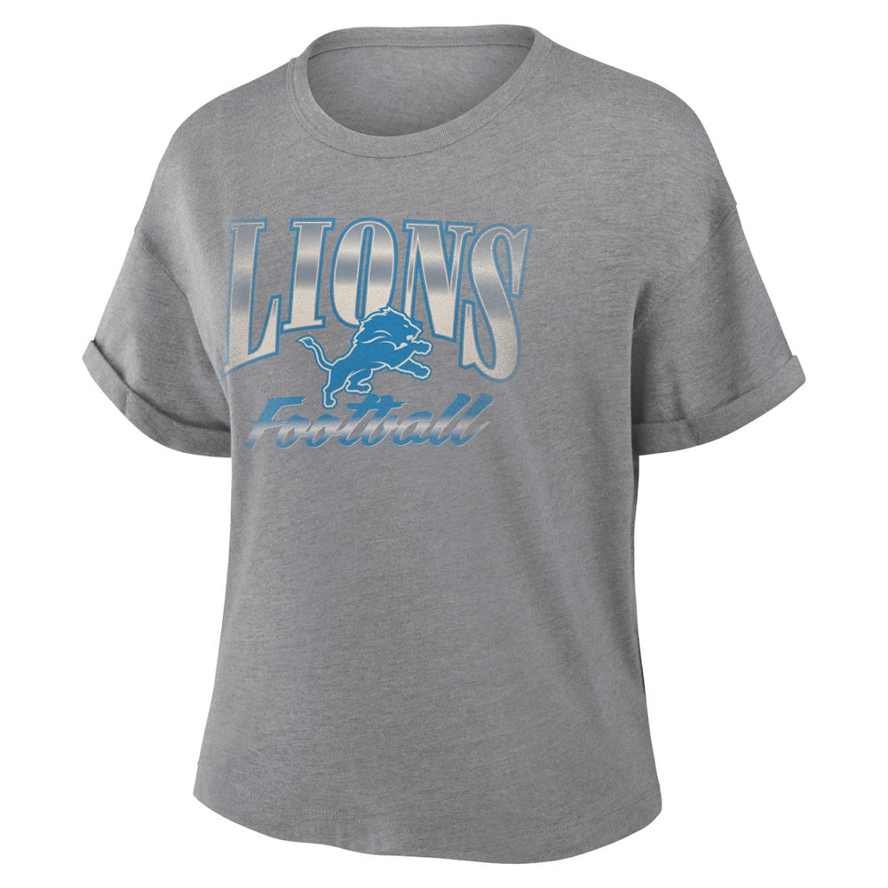 Detroit Lions Women's Overplayed Tribute Tri-Blend Boxy T-Shirt - Heather Gray cheap