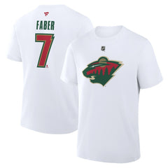 Brock Faber Minnesota Wild Fanatics Authentic Stack Name & Number T-Shirt White