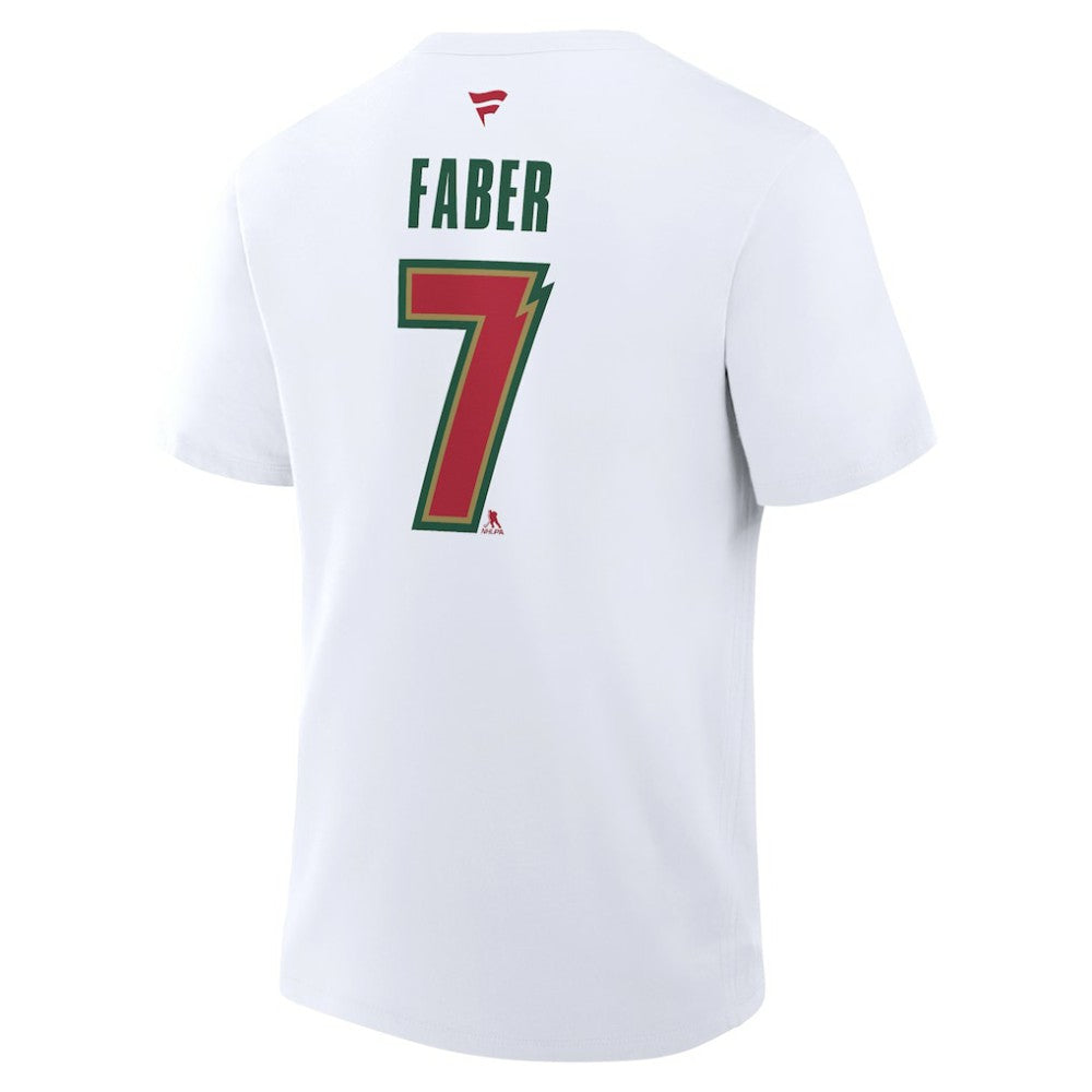 Brock Faber Minnesota Wild Fanatics Authentic Stack Name & Number T-Shirt White