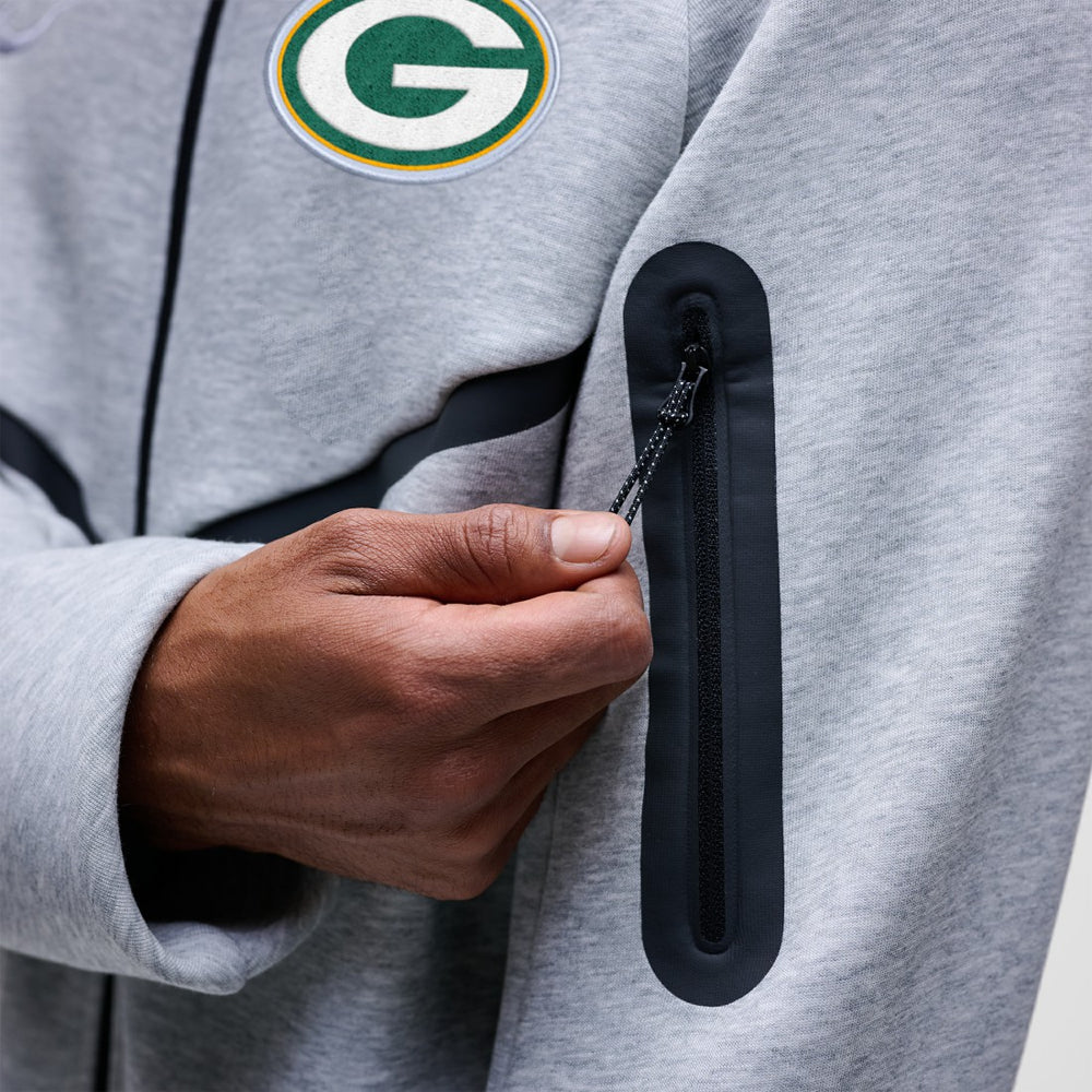 Green Bay Packers Tech Fleece Raglan Full-Zip Windrunner Hoodie - Heather Gray | Nike for sale