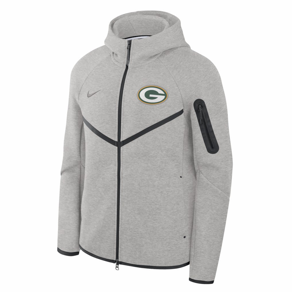 Green Bay Packers Tech Fleece Raglan Full-Zip Windrunner Hoodie - Heather Gray | Nike for sale