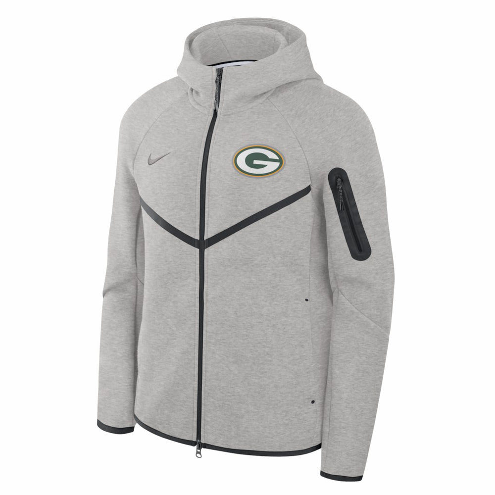 Green Bay Packers Tech Fleece Raglan Full-Zip Windrunner Hoodie - Heather Gray | Nike for sale