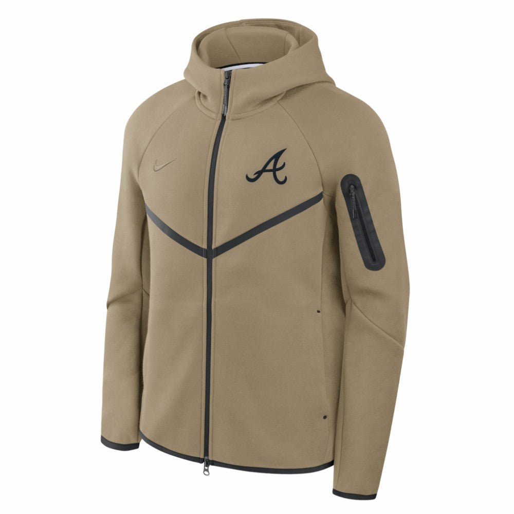 Atlanta Braves Tech Fleece Raglan Full-Zip Windrunner Hoodie - Tan | Nike