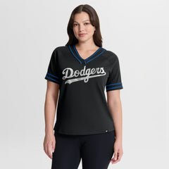 Los Angeles Dodgers Women's Diva Race Ahead Raglan V-Neck T-Shirt - Black